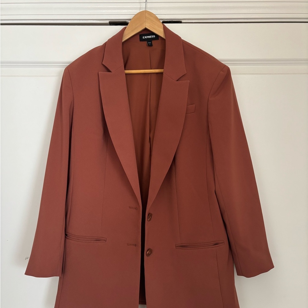 Express Brown Blazer Tailored Fit Notched Lapels